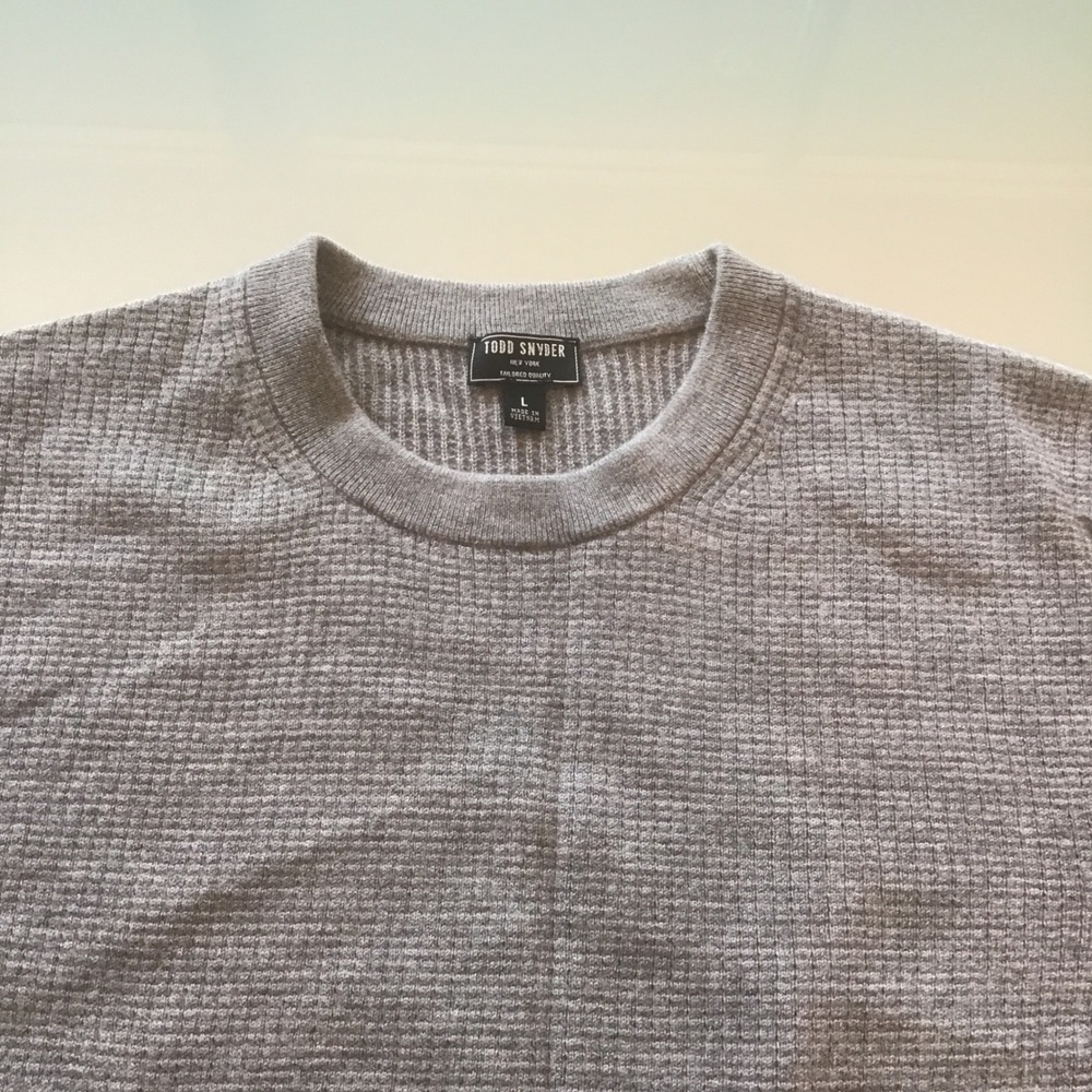 Todd Snyder Gray 100% Merino Wool Waffle Knit Crewneck Sweater Large L - Picture 3 of 7